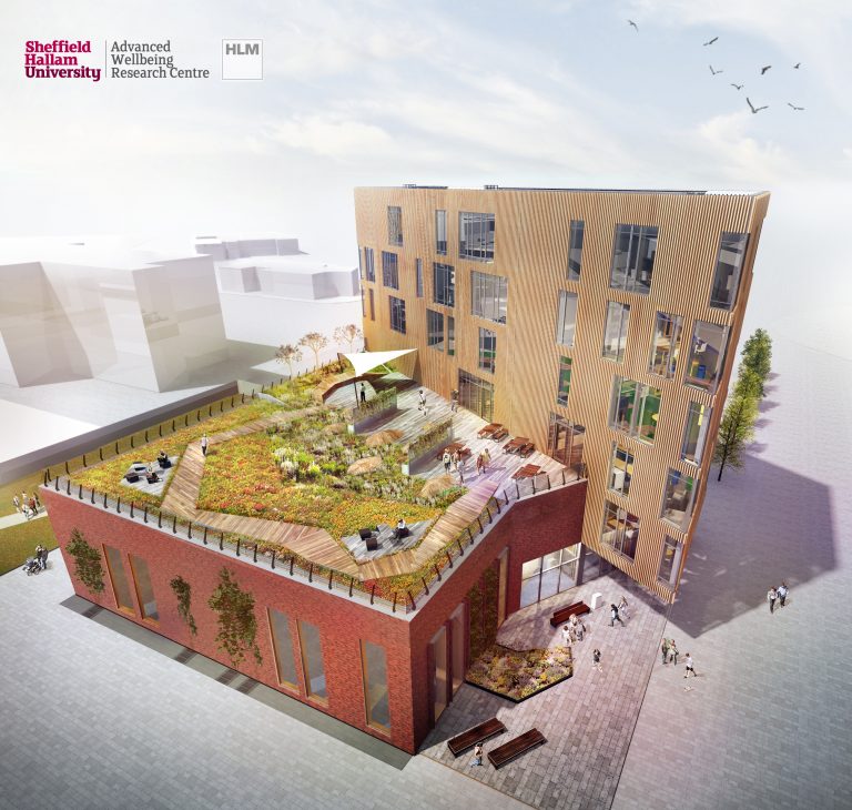 A render of Sheffield Hallam University's Advanced Wellbeing Research Centre