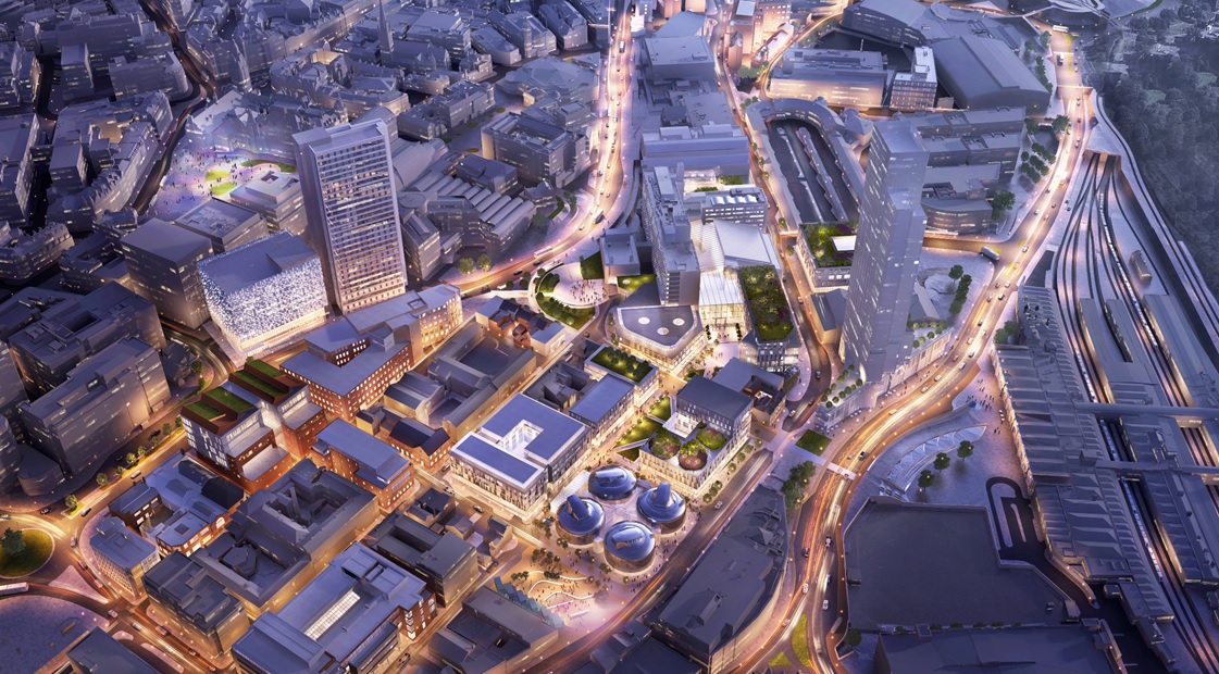 aerial view of Sheffield at night